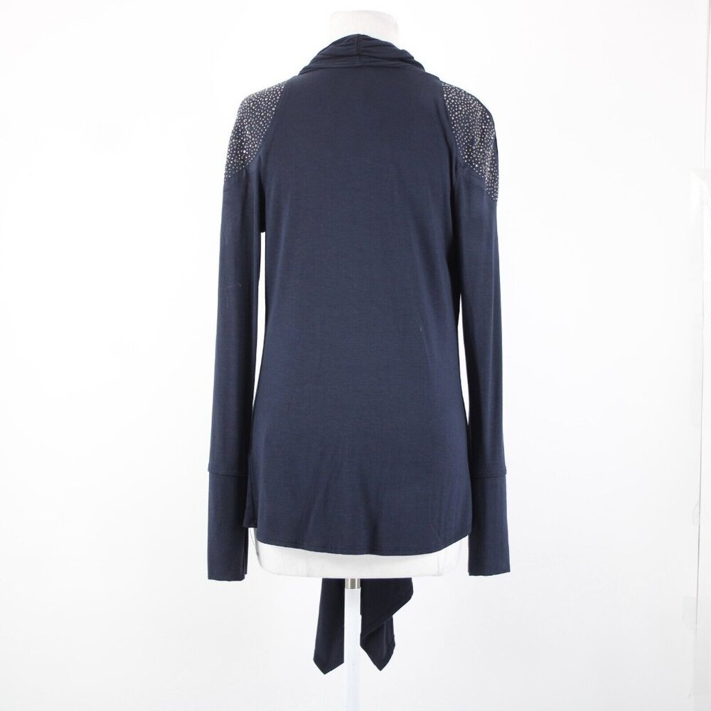 S Twelve $59 Sz M Navy Blue Gunmetal Studded Shoulders Collared Rayon Wrap - Picture 6 of 16